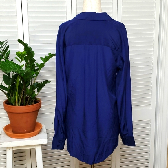 Laurie Felt Size XXS Royal Blue Silky Button Down Shirt - Picture 2 of 5